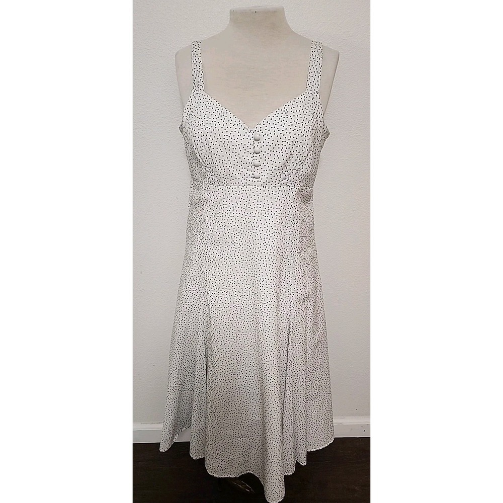 Vtg Women's Bali Polka Dot Midi Dress Retro Pin Up Classic Size 12 Black & White
